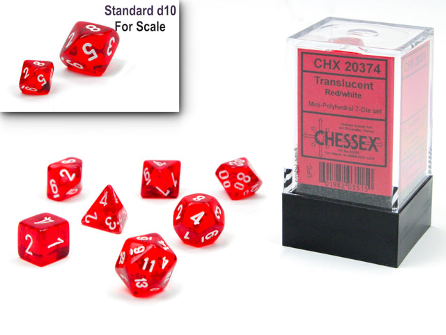 Mini RPG Dice Set: Translucent - Red/White | Game Grid - Logan