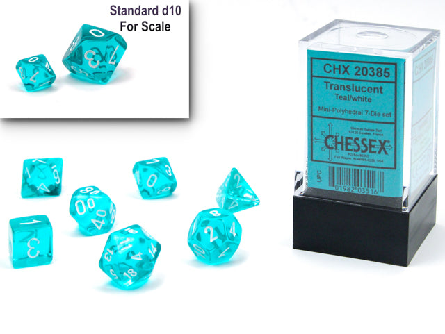 Mini RPG Dice Set: Translucent - Teal/White | Game Grid - Logan