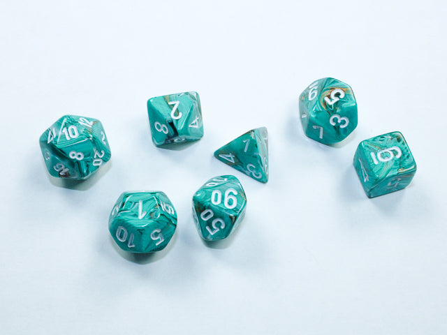 Mini RPG Dice Set: Marble - Oxi-Copper/White | Game Grid - Logan