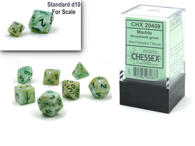 Mini RPG Dice Set: Marble - Green/Dark Green | Game Grid - Logan