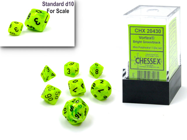 Mini RPG Dice Set: Vortex - Bright Green/Black | Game Grid - Logan