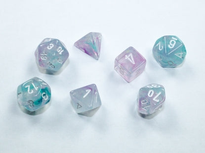 Chessex 7 Dice Set: Nebula - Mini-polyhedral Wisteria/White | Game Grid - Logan