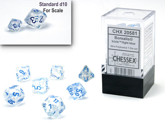Chessex: Borealis Icicle/Light Blue - Mini Polyhedral | Game Grid - Logan
