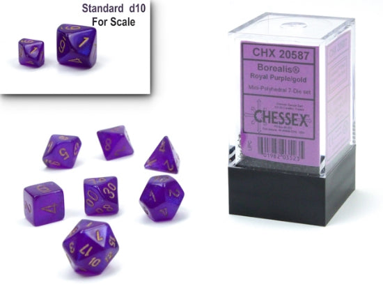 Chessex: Borealis Purple/Gold - Mini Polyhedral | Game Grid - Logan