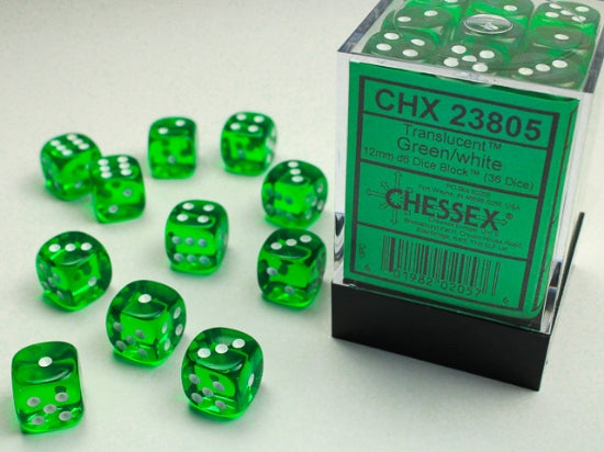 12mm D6 Brick: Translucent - Green/White (36ct) | Game Grid - Logan