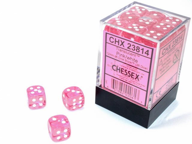 12mm D6 Brick: Translucent - Pink/White (36) | Game Grid - Logan