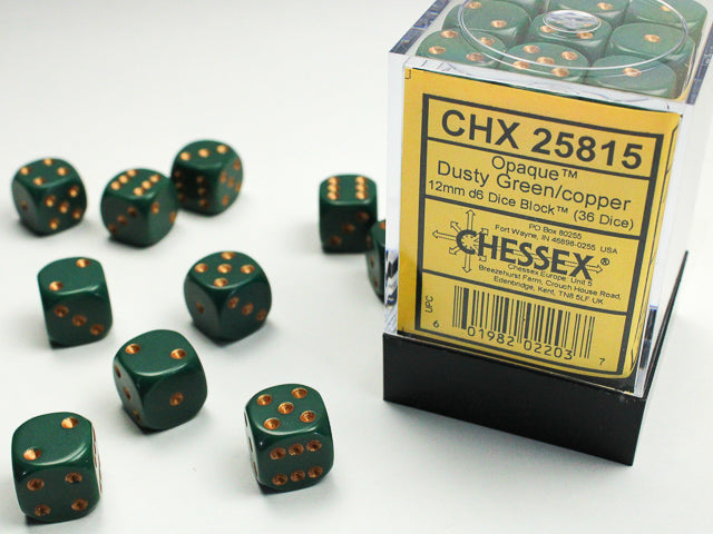 12mm D6 Brick: Opaque - Dusty Green/Copper (36) | Game Grid - Logan