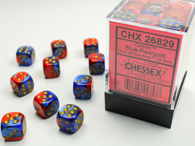 12mm D6 Brick: Gemini - Blue-Red/Gold (36) | Game Grid - Logan