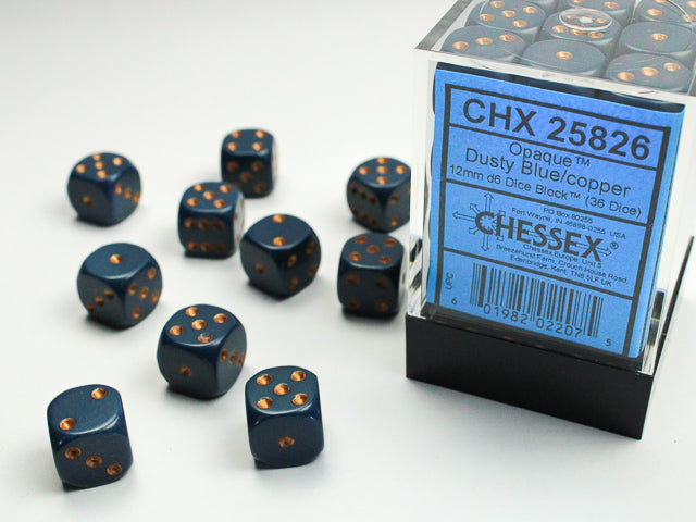 12mm D6 Brick: Opaque - Dusty Blue/Copper (36) | Game Grid - Logan