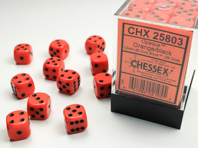 12mm D6 Brick: Opaque - Orange/Black (36) | Game Grid - Logan