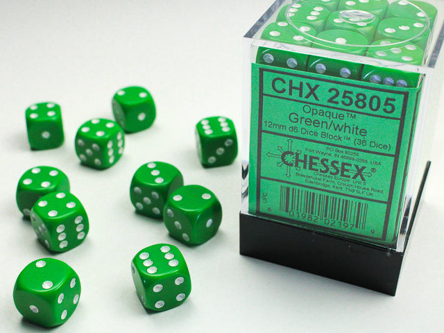 Chessex: Opaque Green/White - 36 ct | Game Grid - Logan