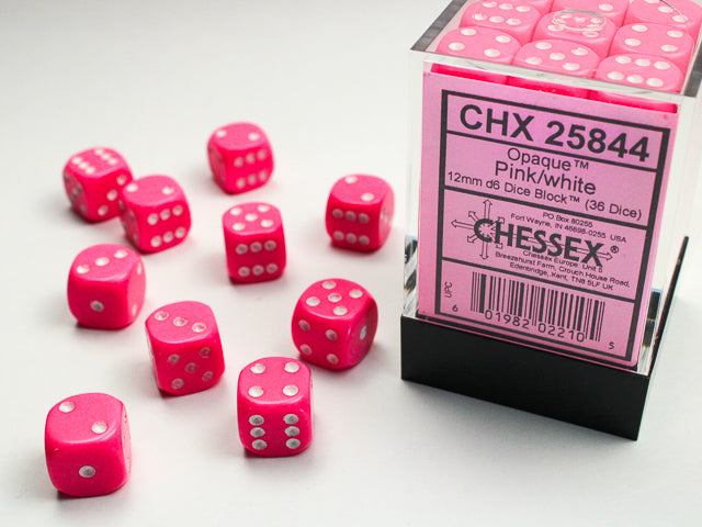12mm D6 Brick: Opaque - Pink/White (36) | Game Grid - Logan