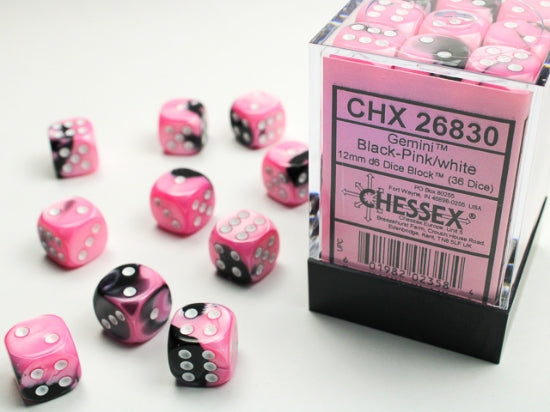 12mm D6 Brick: Gemini - Black-Pink/White (36) | Game Grid - Logan