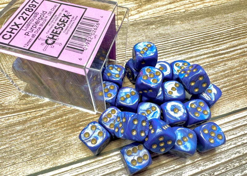 12mm D6 Brick: Lustrous - Purple/Gold (36) | Game Grid - Logan