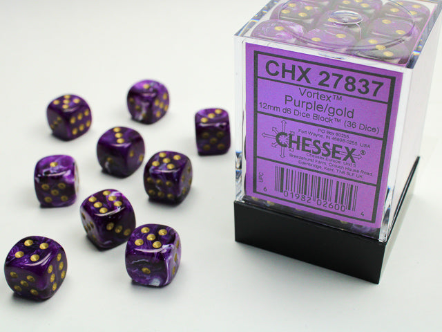 12mm D6 Brick: Vortex - Purple/Gold (36) | Game Grid - Logan