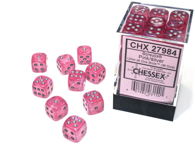 12mm D6 Brick: Borealis - Pink/Silver (36) | Game Grid - Logan