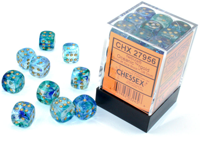 12mm D6 Brick: Nebula - Oceanic/Gold (36) | Game Grid - Logan