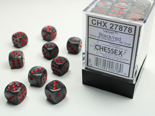 12mm D6 Brick: Velvet - Black/Red (36) | Game Grid - Logan