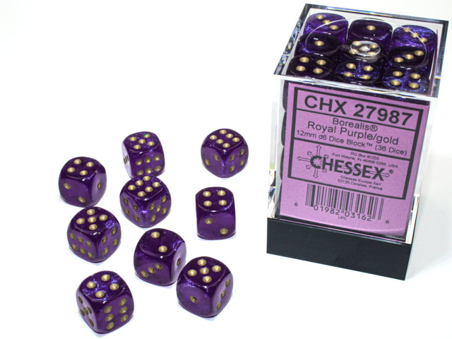 12mm D6 Brick: Borealis - Royal Purple/Gold (36) | Game Grid - Logan