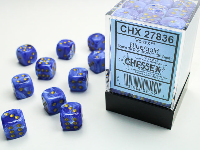 12mm D6 Brick: Vortex - Blue/Gold (36) | Game Grid - Logan
