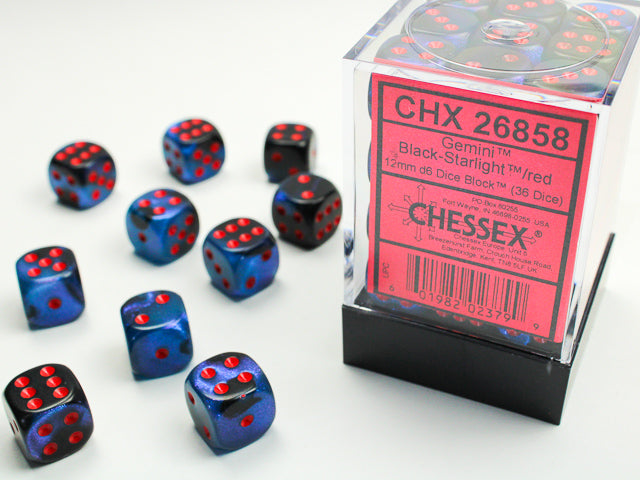 12mm D6 Brick: Gemini - Black-Starlight/Red (36) | Game Grid - Logan