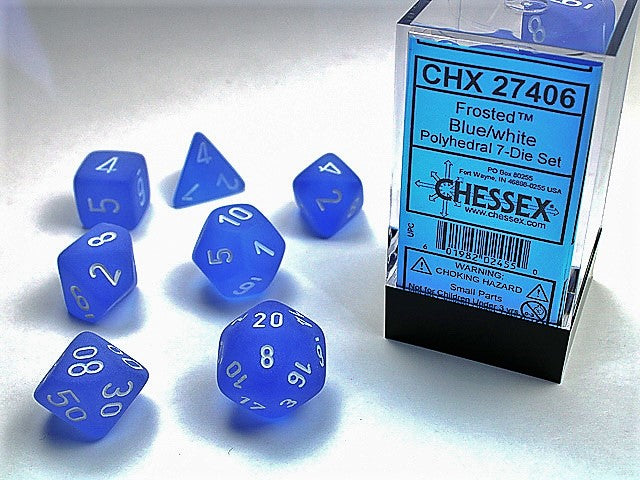 Chessex 7 Dice Set: Frosted - Poly Blue/White | Game Grid - Logan