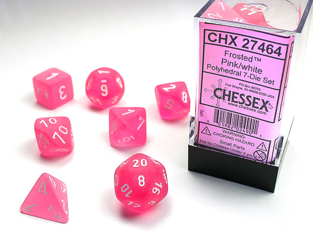 Chessex 7 Dice Set: Frosted - Pink/White | Game Grid - Logan