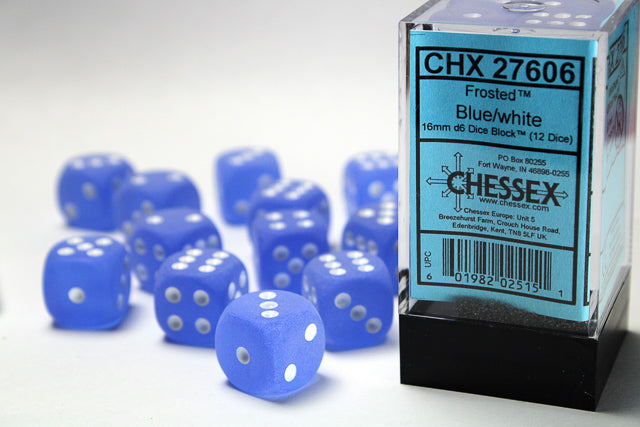 16mm D6 Brick: Frosted - Blue/White (12ct) | Game Grid - Logan