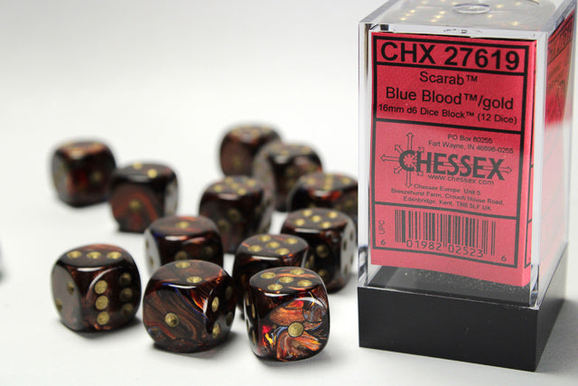 16mm D6 Brick: Scarab - Blue Blood/Gold (12ct) | Game Grid - Logan