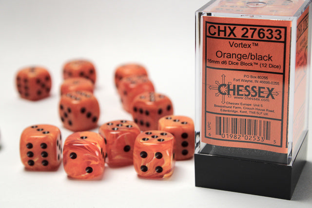 12mm D6 Brick: Vortex - Orange/Black (36) | Game Grid - Logan