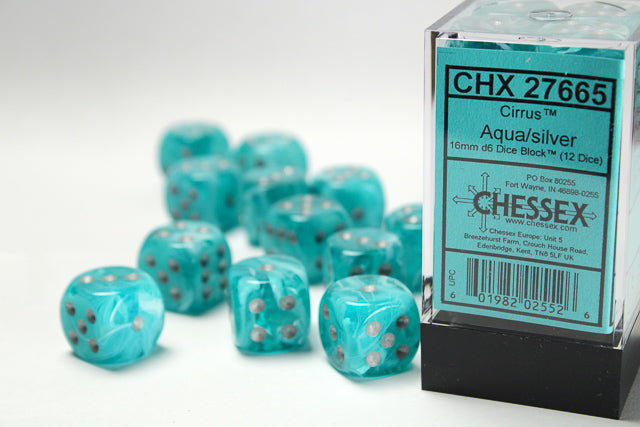 16mm D6 Brick: Cirrus - Aqua/Silver (12) | Game Grid - Logan