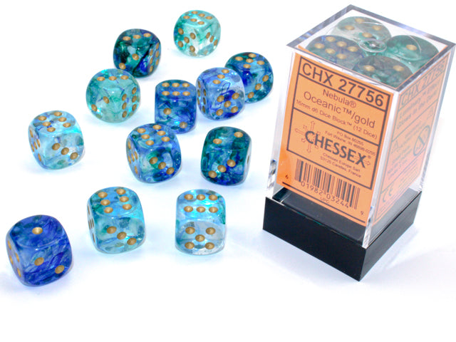 16mm D6 Brick: Nebula - Oceanic/Gold (12) | Game Grid - Logan