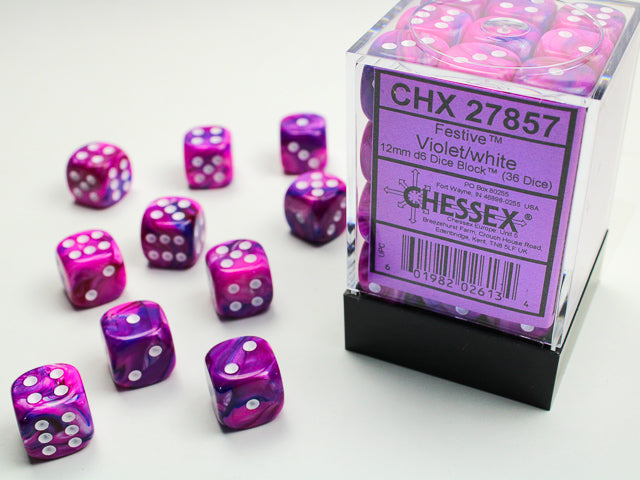 12mm D6 Brick: Festive - Violet/White (36) | Game Grid - Logan
