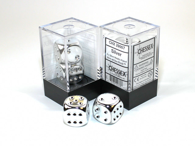 16mm D6 Pair: Plated - Silver | Game Grid - Logan