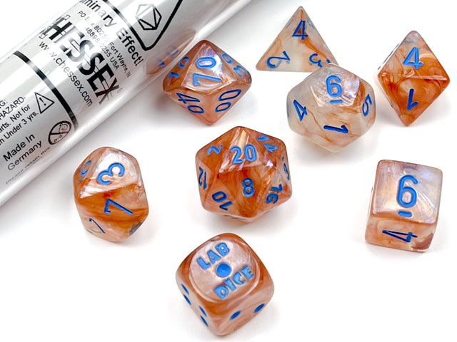 Chessex: 7-Die Set Borealis - Rose Gold/Light Blue | Game Grid - Logan