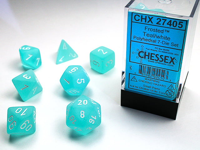 Chessex: Frosted - Poly Teal/White 7 Dice Set | Game Grid - Logan