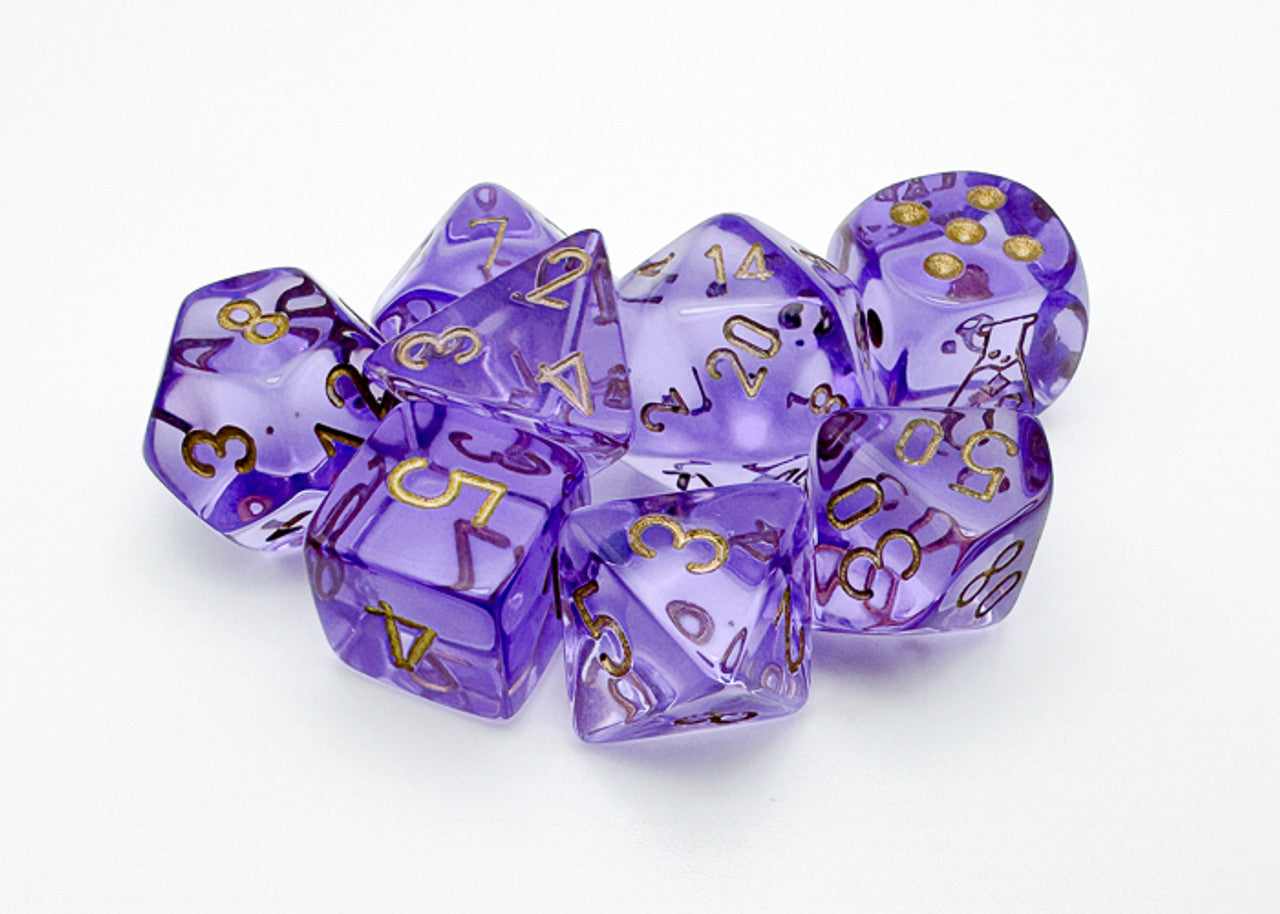Chessex 7-Die Set: Lab Dice Lavender/Gold | Game Grid - Logan