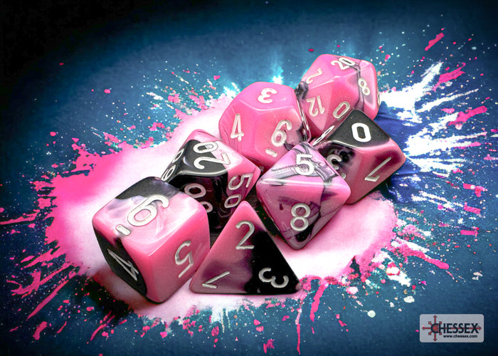 Chessex: Gemini Black-Pink/White - Mini-Polyhedral | Game Grid - Logan
