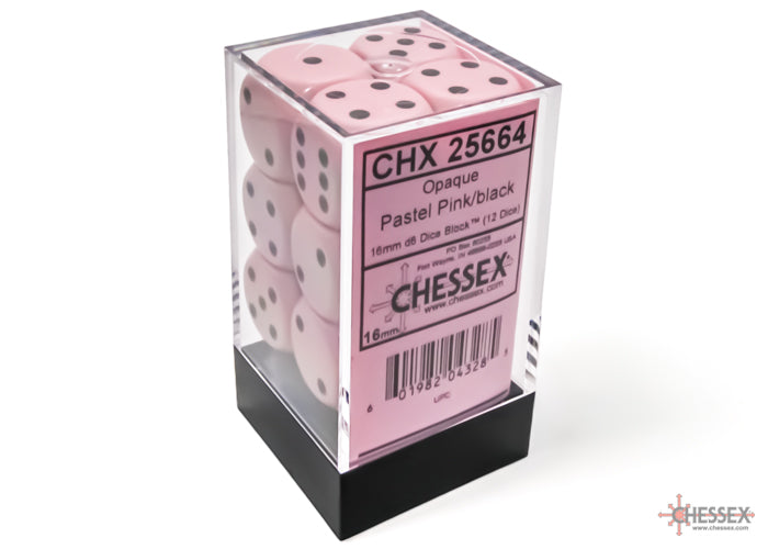 16mm D6 Brick: Opaque - Pastel Pink/Black (12) | Game Grid - Logan
