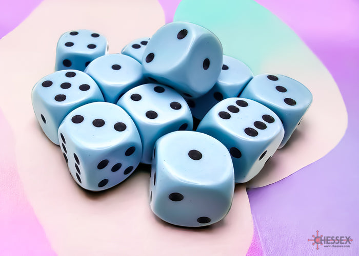 16mm D6 Brick: Opaque - Pastel Blue/Black (12) | Game Grid - Logan