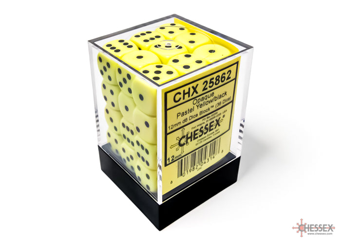 12mm D6 Brick: Opaque - Pastel Yellow/Black (36) | Game Grid - Logan