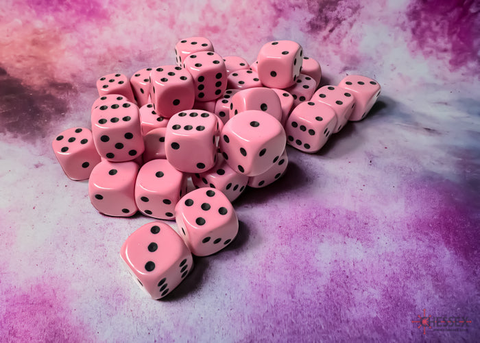 12mm D6 Brick: Opaque - Pastel Pink/Black (36) | Game Grid - Logan