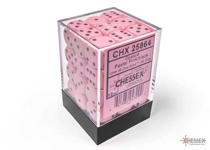 12mm D6 Brick: Opaque - Pastel Pink/Black (36) | Game Grid - Logan