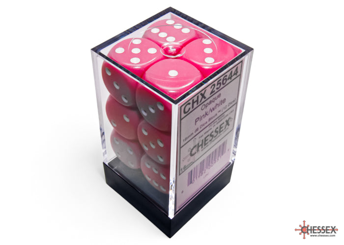 16mm D6 Brick: Opaque - Pink/White (12) | Game Grid - Logan