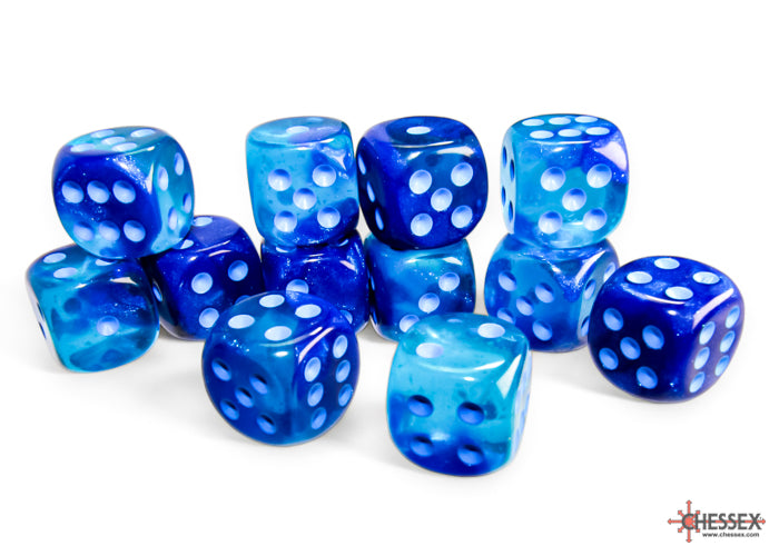 Chessex 12 Dice Set: Gemini - Blue/Light Blue Luminary | Game Grid - Logan