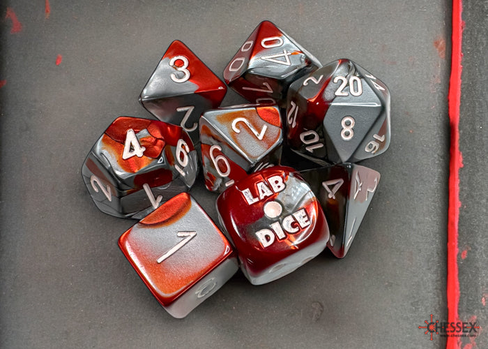 Chessex: 7-Die Set Gemini - Red Steel/White | Game Grid - Logan