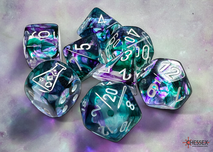 Chessex: 7-Die Set Nebula - Fluorite/White | Game Grid - Logan