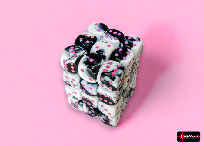 12mm D6 Brick: Gemini - Black-White/Pink (36) | Game Grid - Logan