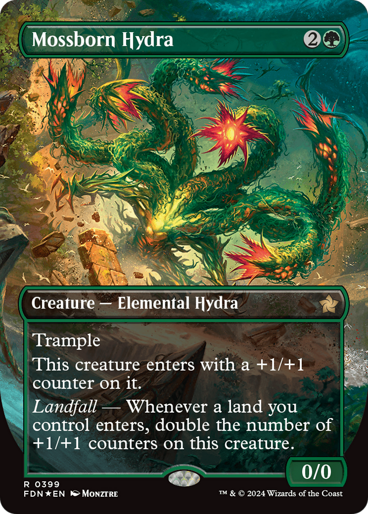 Mossborn Hydra (Borderless) (Mana Foil) [Foundations] | Game Grid - Logan