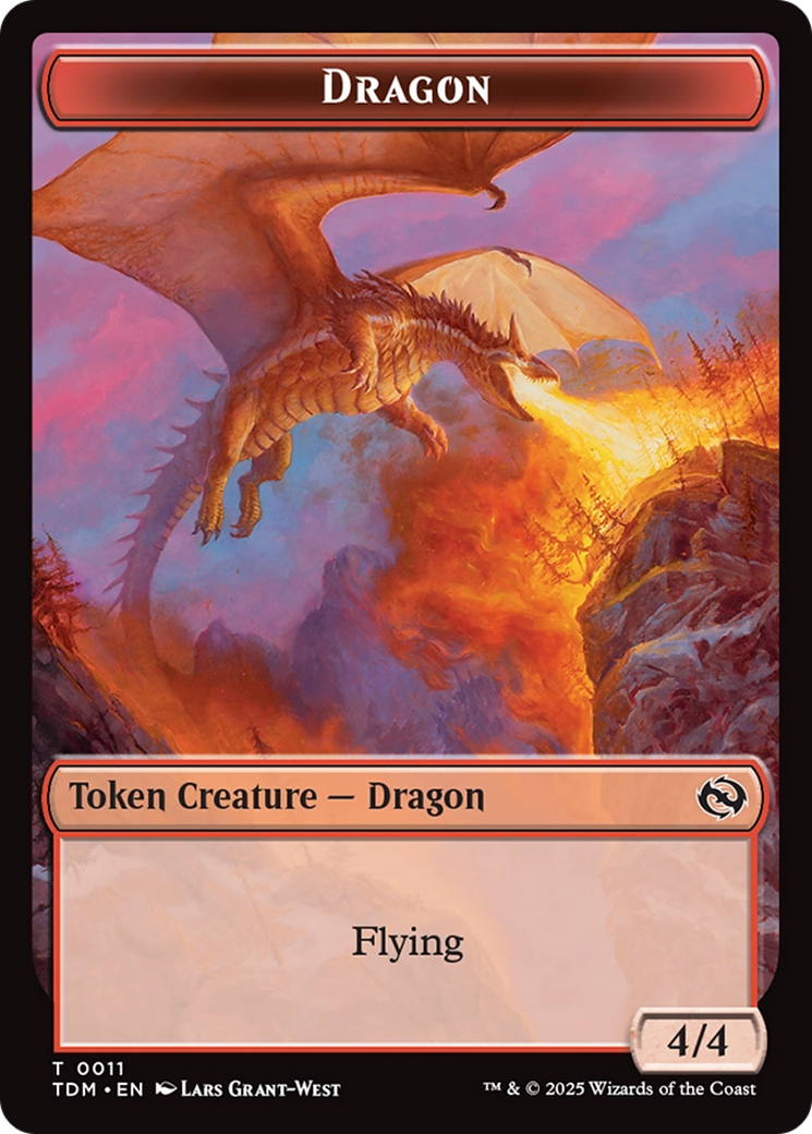 Dragon (0011) // Warrior Double-Sided Token [Tarkir: Dragonstorm Tokens] | Game Grid - Logan